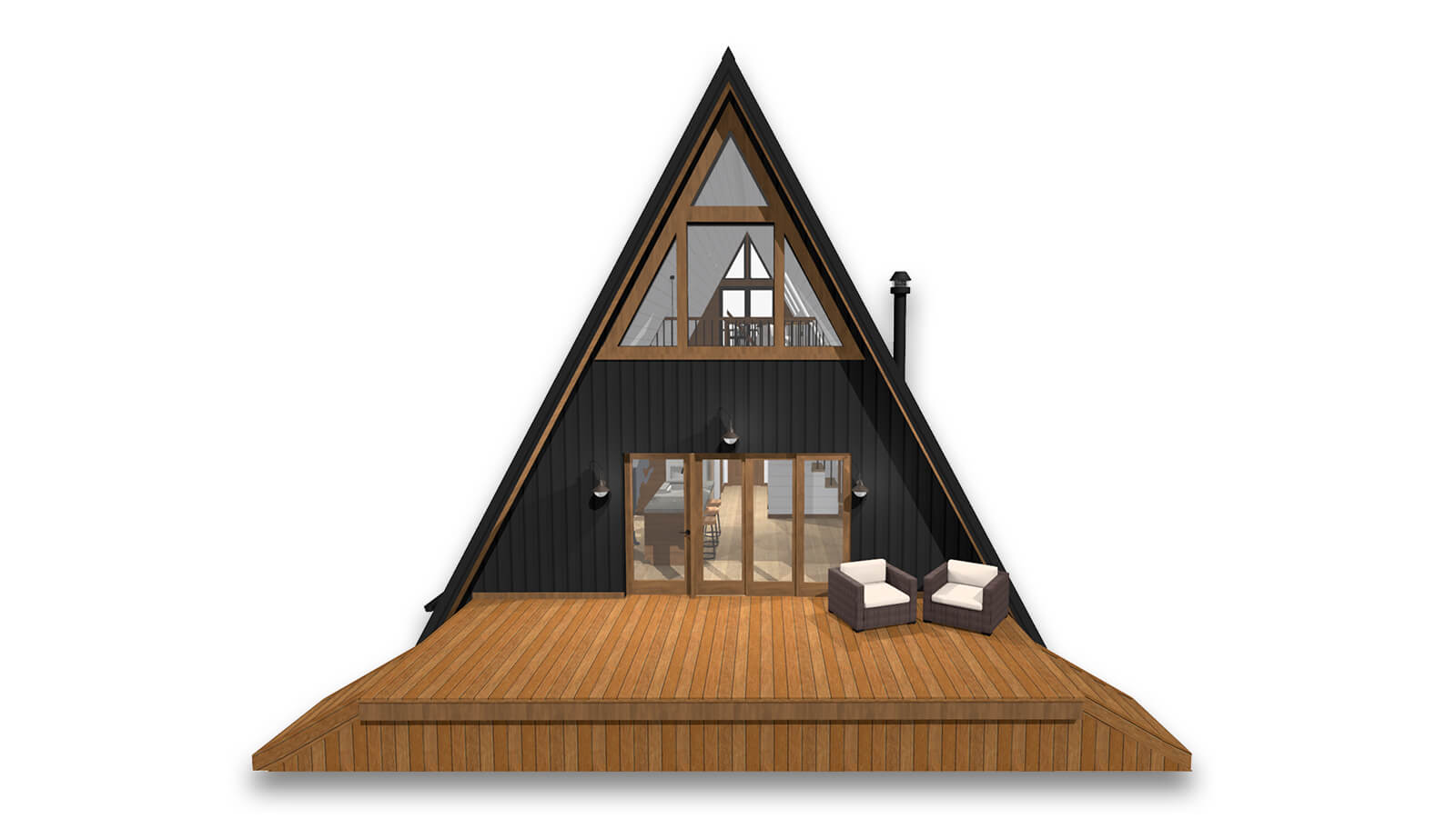 Front of the A-Frame cabin in black