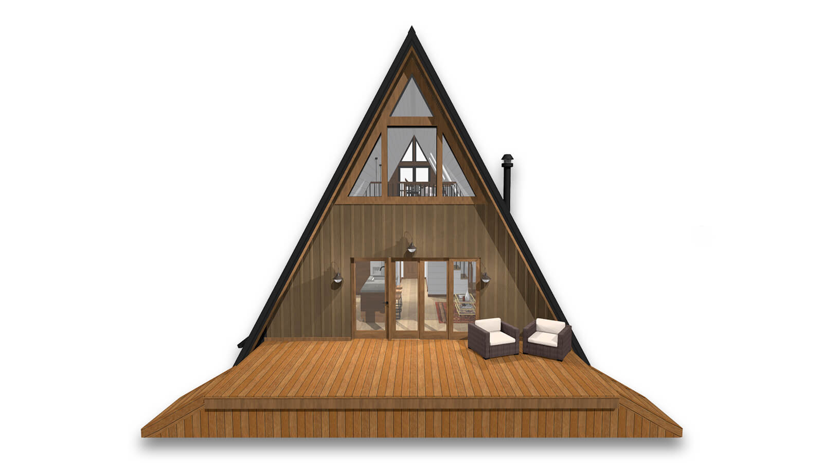 Front of the A-Frame cabin in wood